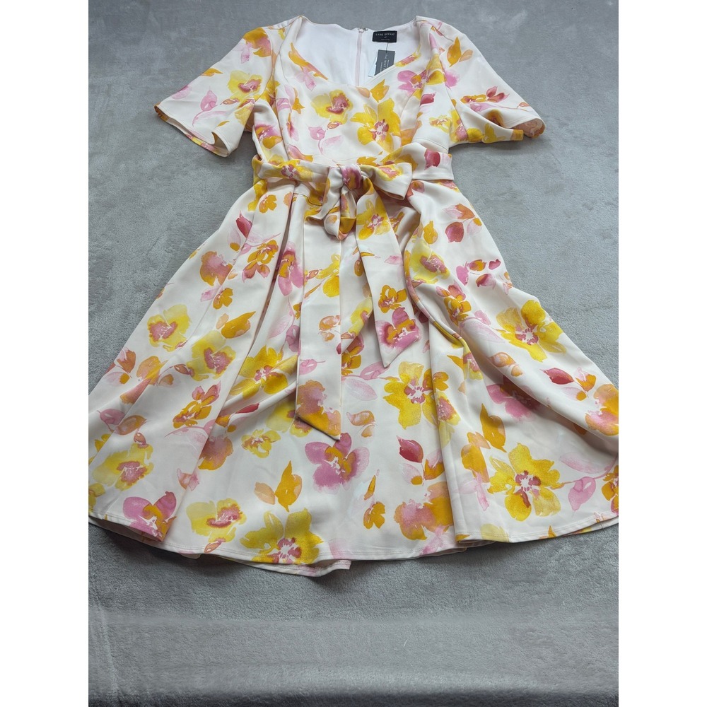 Lane Bryant Floral Dress Womens 18P White Yellow Pink V-Neck Fit & Flare Brunch